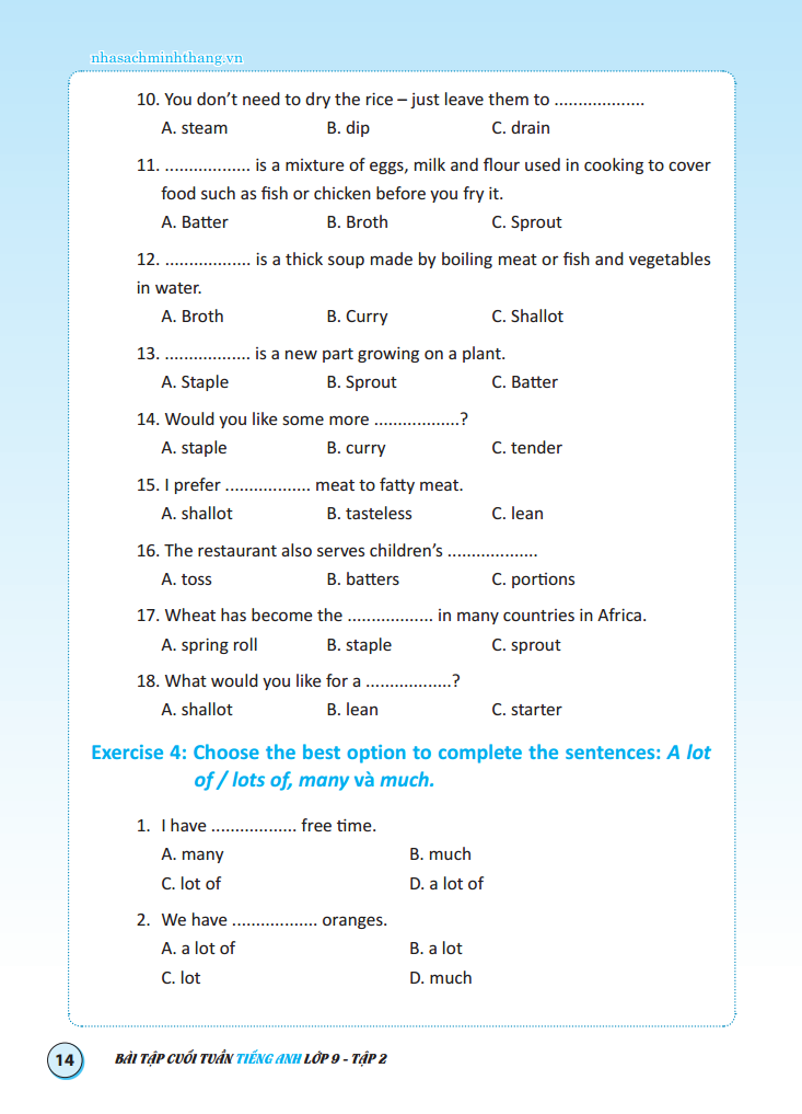 bộ bài tập cuối tuần tiếng anh lớp 9 - tập 2 - có đáp án (tái bản 2020)