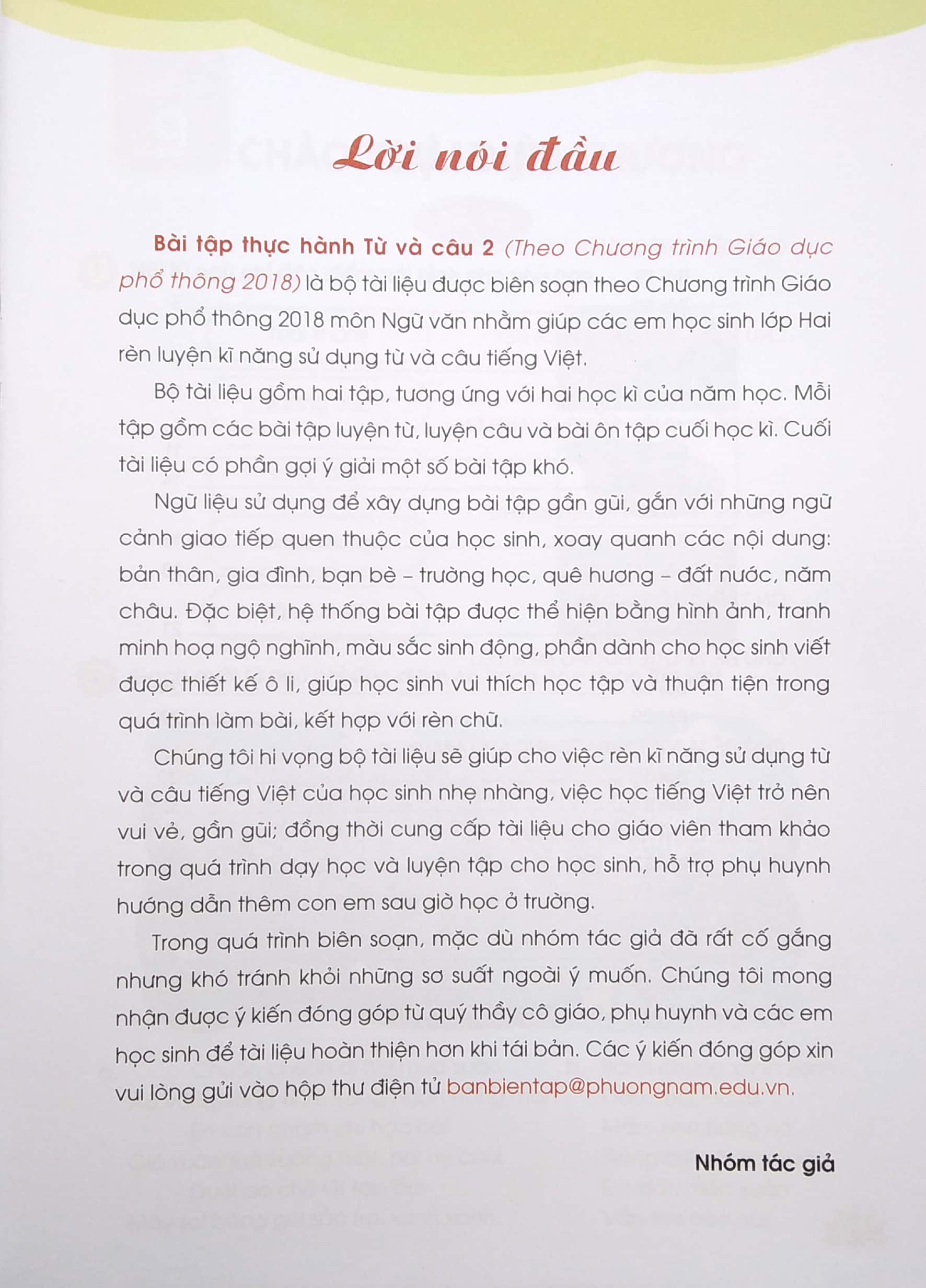bộ bài tập thực hành từ và câu lớp 2 - tập 2 (theo chương trình giáo dục phổ thông 2018)