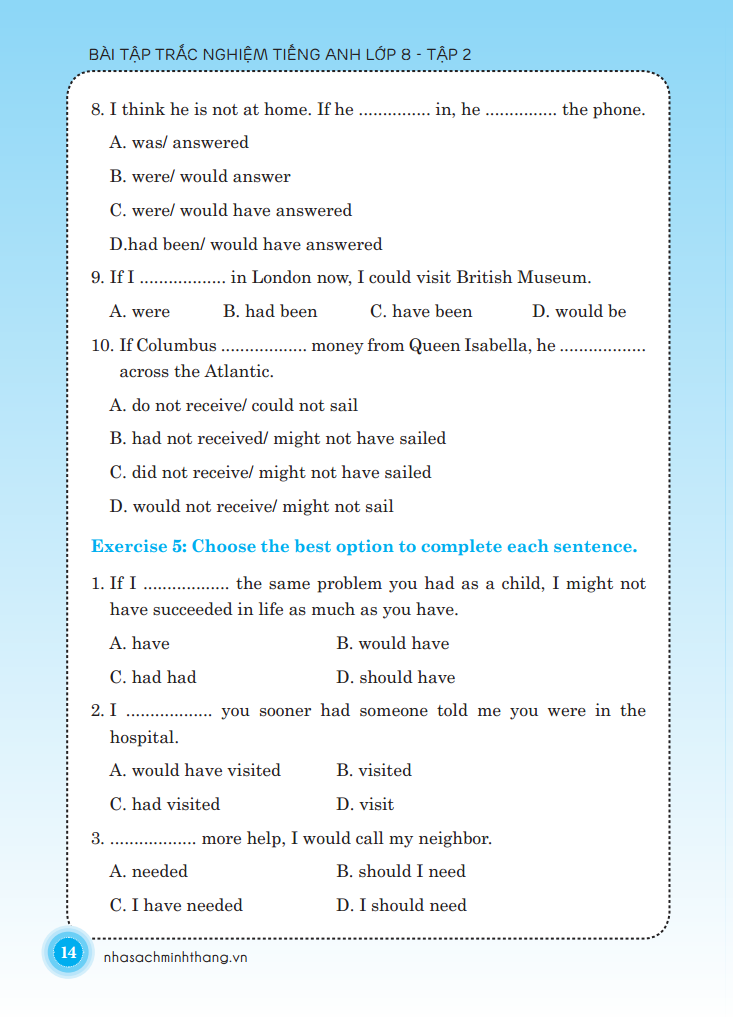 bộ bài tập trắc nghiệm tiếng anh lớp 8 - tập 2 (có đáp án)