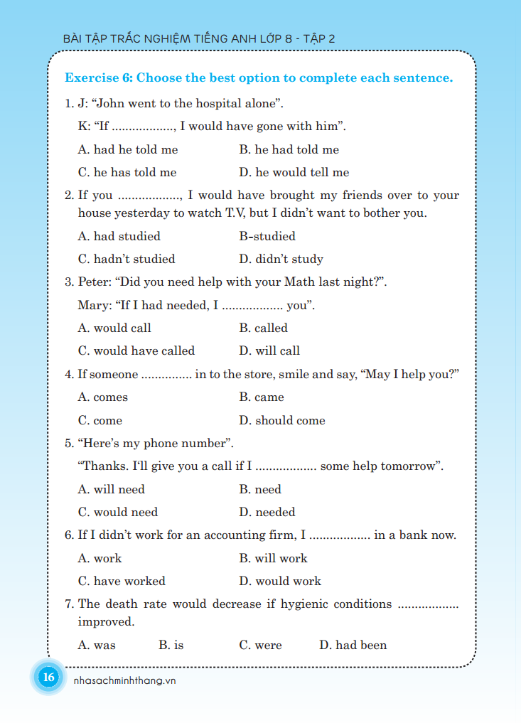 bộ bài tập trắc nghiệm tiếng anh lớp 8 - tập 2 (có đáp án)