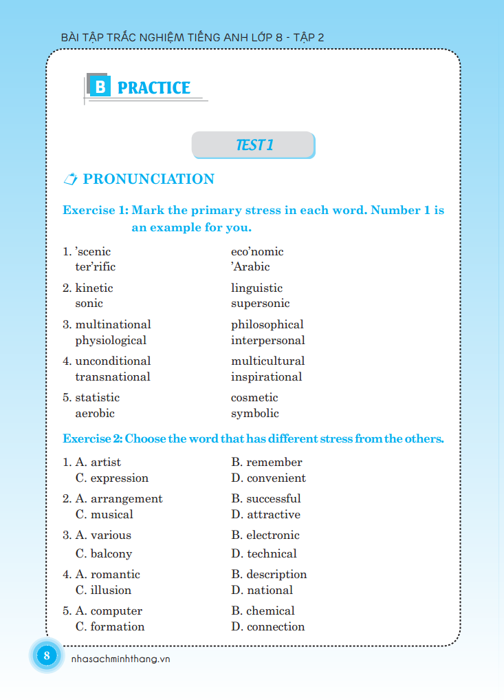 bộ bài tập trắc nghiệm tiếng anh lớp 8 - tập 2 (có đáp án)