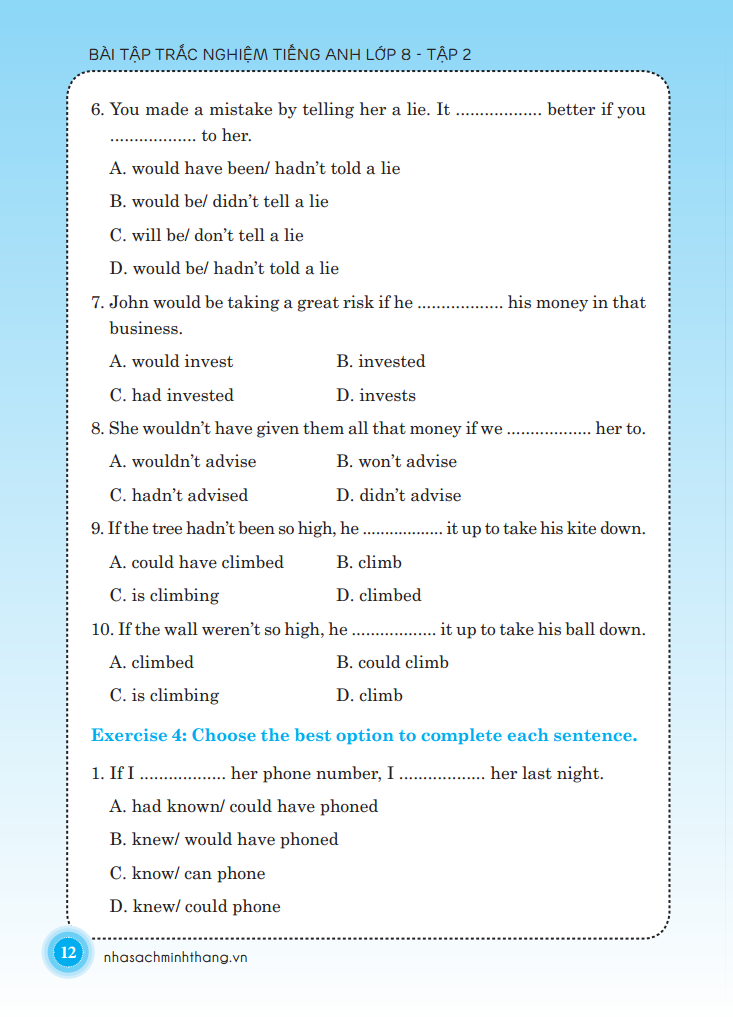 bộ bài tập trắc nghiệm tiếng anh lớp 8 - tập 2 (có đáp án)