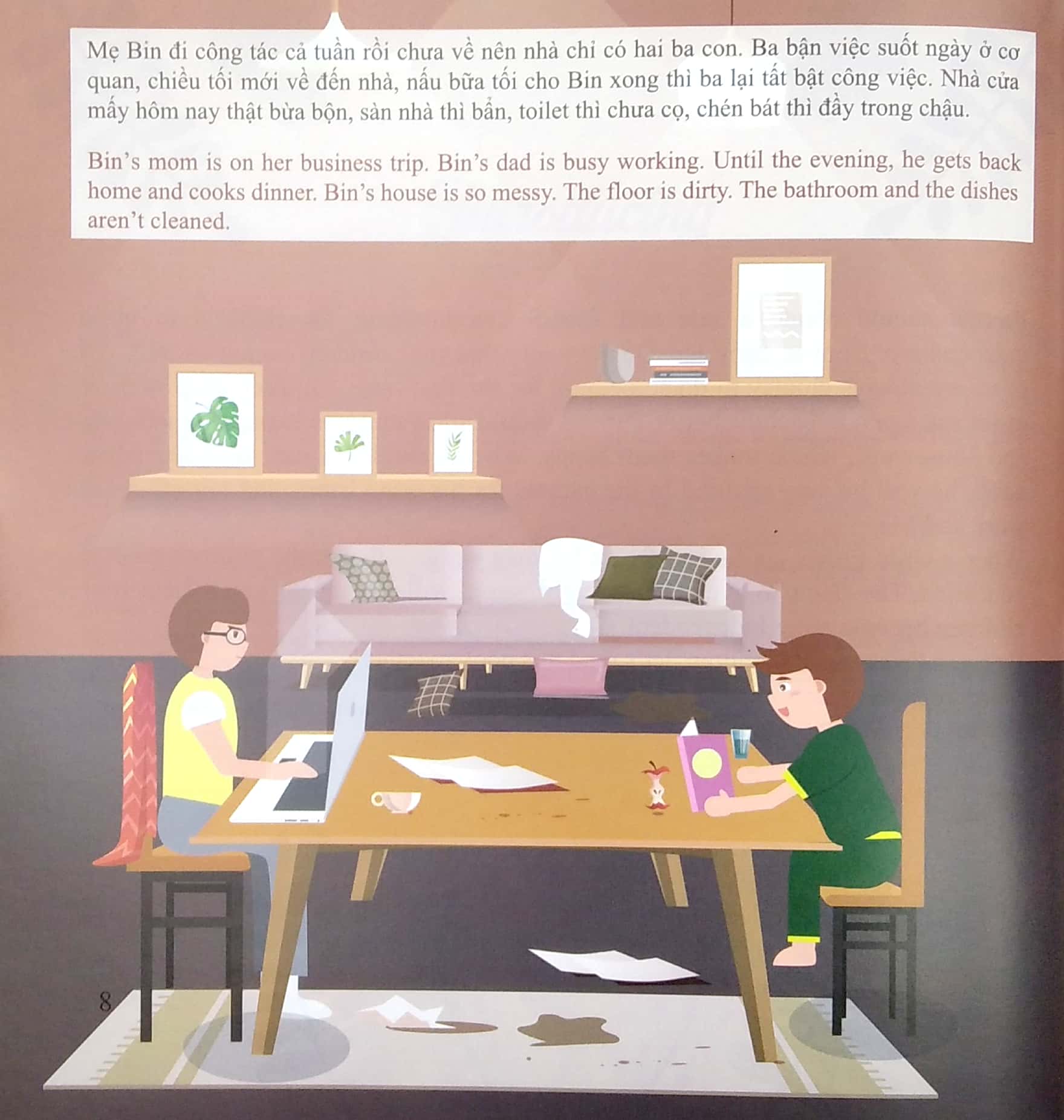 bộ bé học kỹ năng sống tự lập - tập 1: bé học chăm sóc nhà cửa (song ngữ việt - anh)