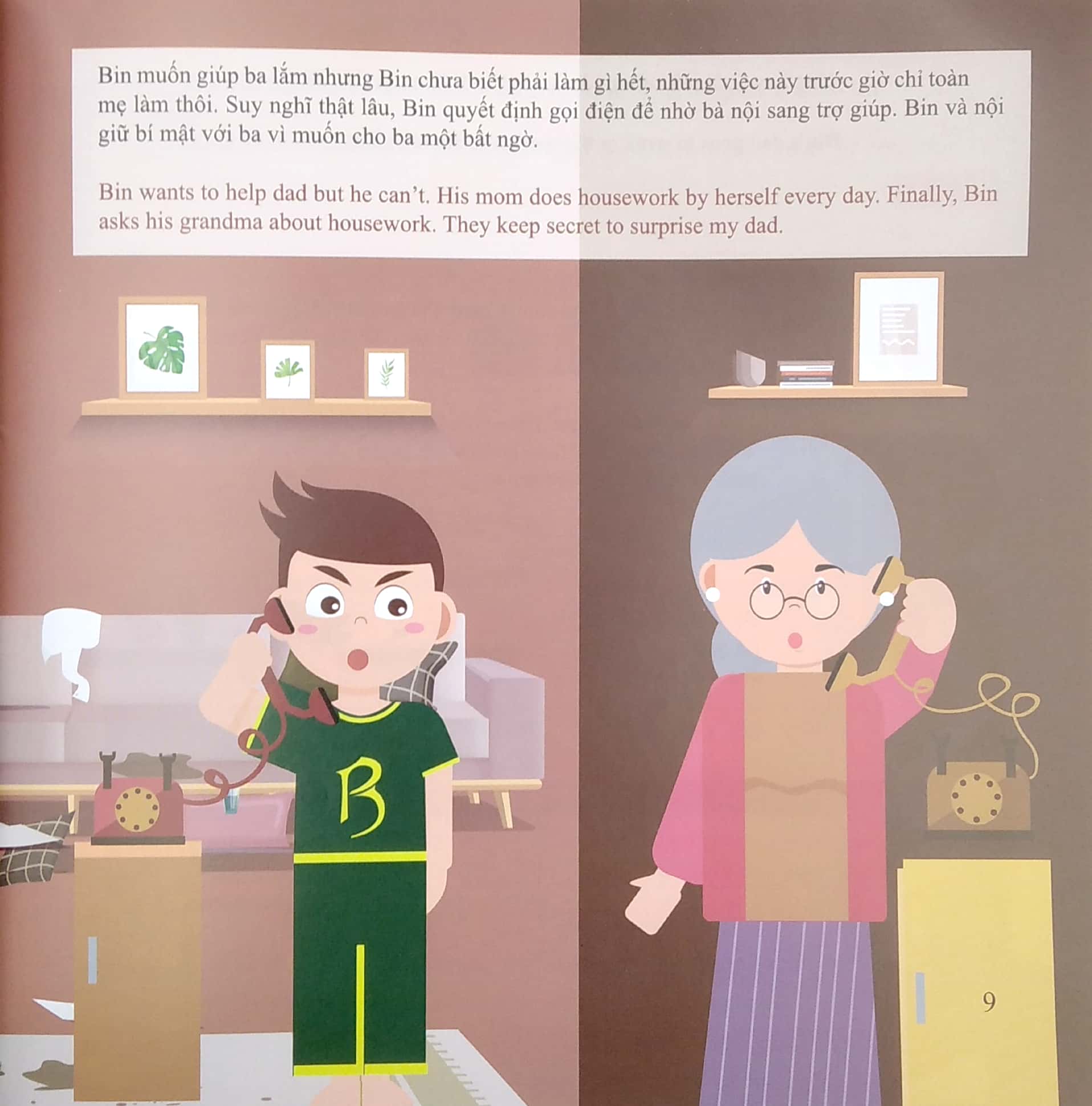 bộ bé học kỹ năng sống tự lập - tập 1: bé học chăm sóc nhà cửa (song ngữ việt - anh)