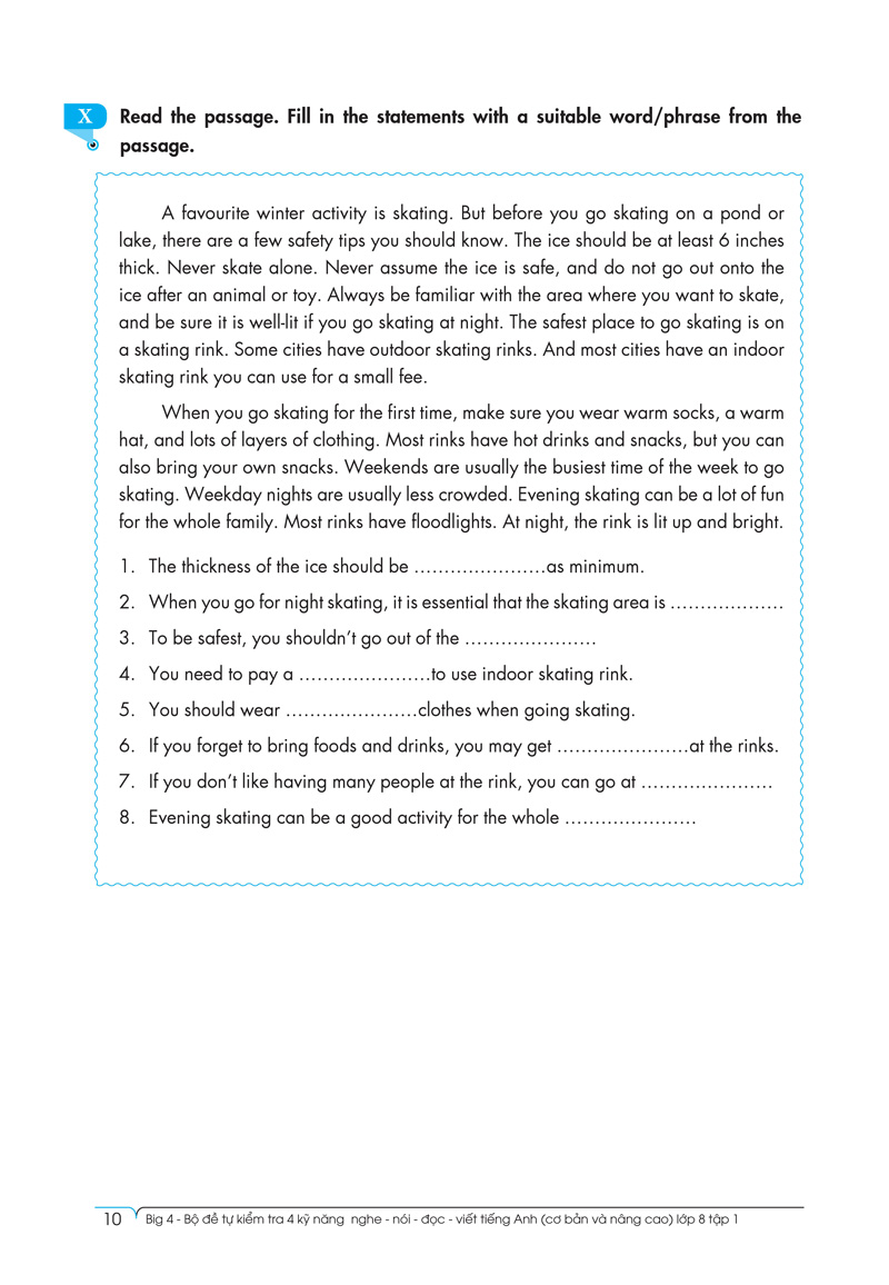 bộ big 4 - bộ đề tự kiểm tra 4 kỹ năng nghe - nói - đọc - viết (cơ bản và nâng cao) tiếng anh lớp 8 - tập 1