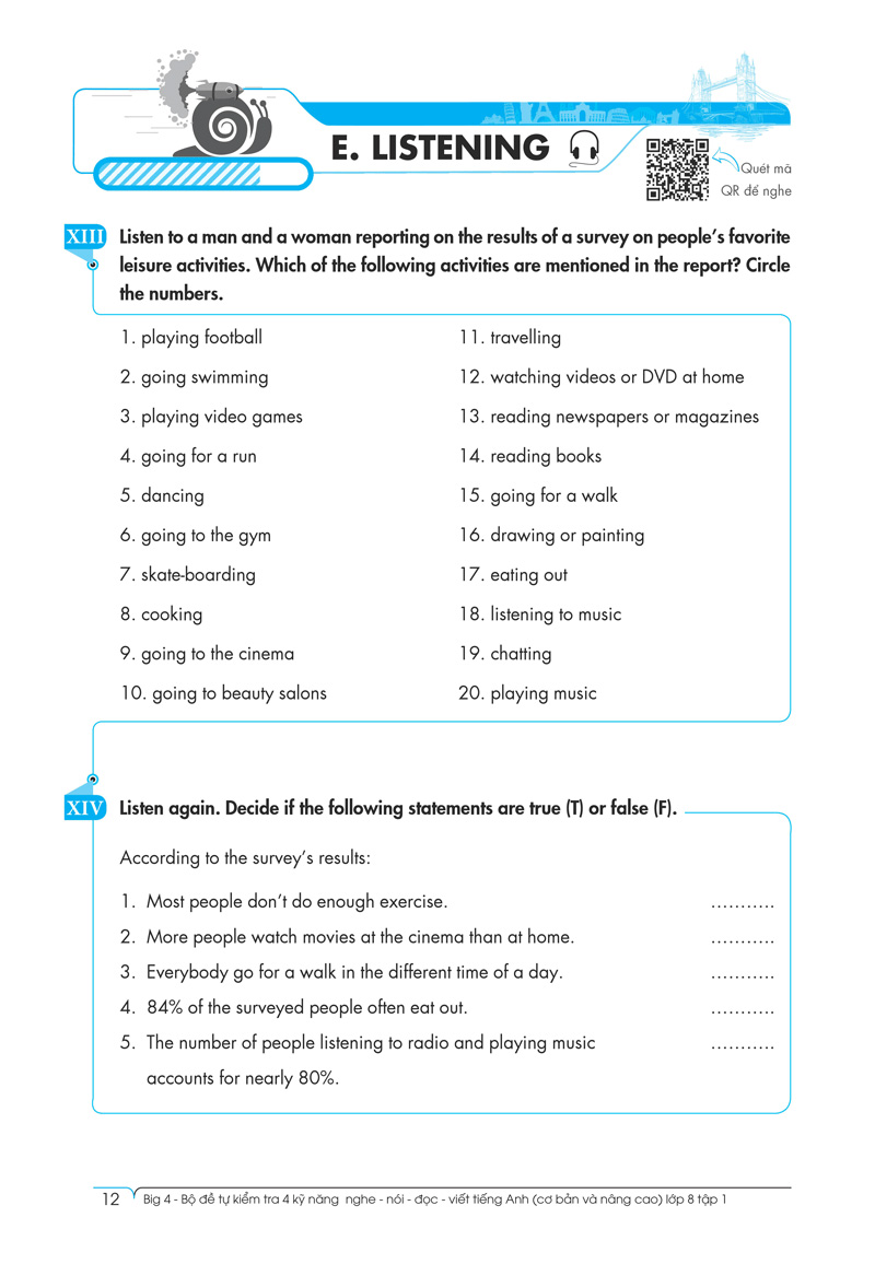 bộ big 4 - bộ đề tự kiểm tra 4 kỹ năng nghe - nói - đọc - viết (cơ bản và nâng cao) tiếng anh lớp 8 - tập 1