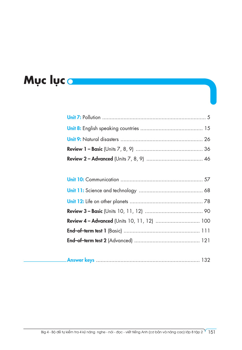 bộ big 4 - bộ đề tự kiểm tra 4 kỹ năng nghe - nói - đọc - viết (cơ bản và nâng cao) tiếng anh lớp 8 - tập 2