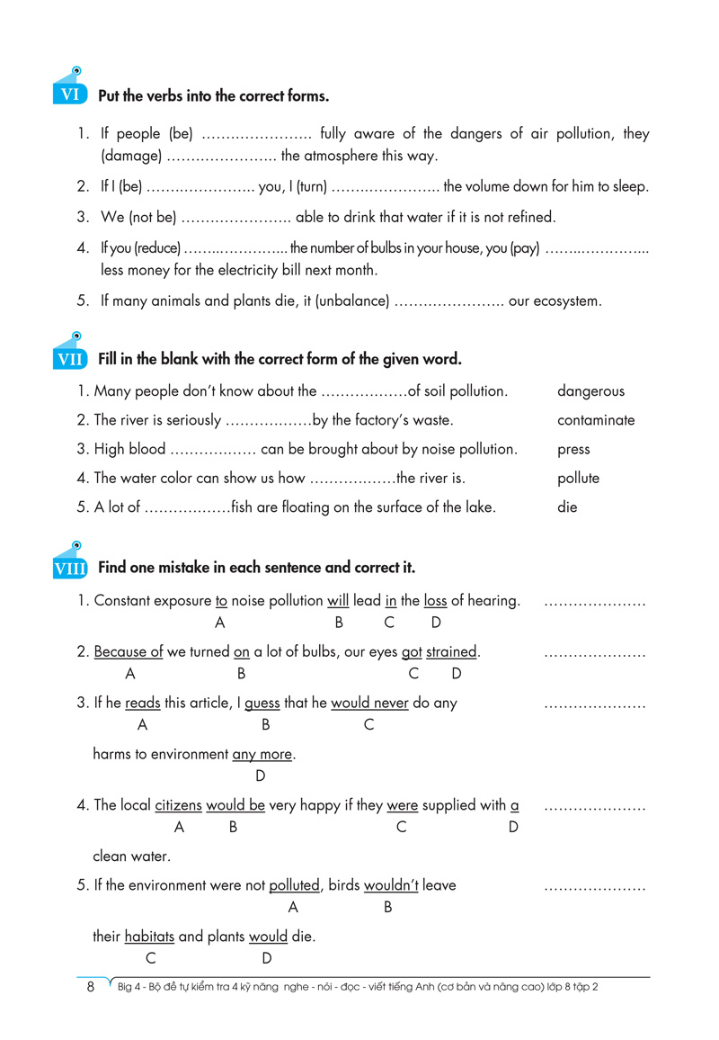 bộ big 4 - bộ đề tự kiểm tra 4 kỹ năng nghe - nói - đọc - viết (cơ bản và nâng cao) tiếng anh lớp 8 - tập 2