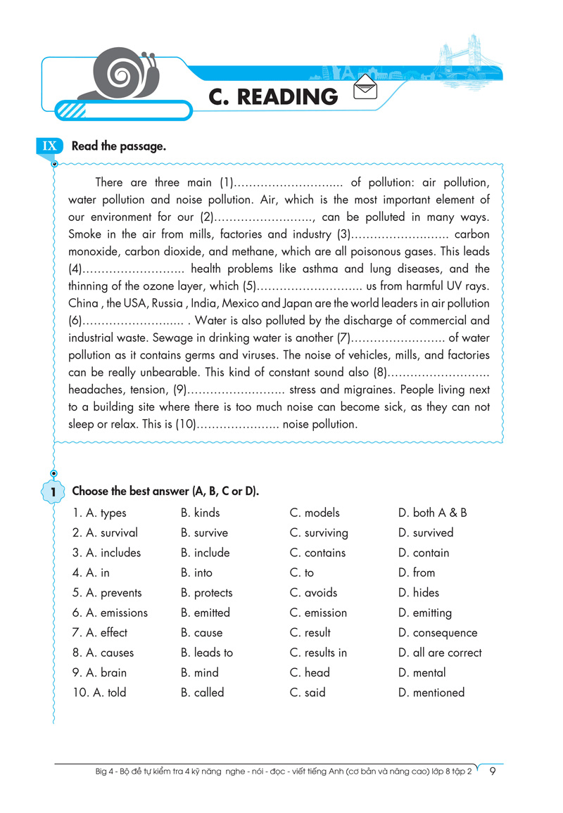 bộ big 4 - bộ đề tự kiểm tra 4 kỹ năng nghe - nói - đọc - viết (cơ bản và nâng cao) tiếng anh lớp 8 - tập 2
