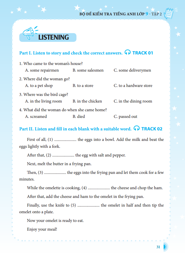 bộ bộ đề kiểm tra tiếng anh lớp 9 - tập 2 - có đáp án (tái bản lần 1)