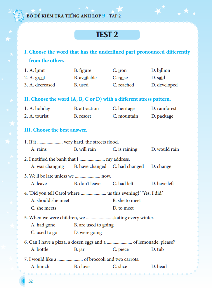 bộ bộ đề kiểm tra tiếng anh lớp 9 - tập 2 - có đáp án (tái bản lần 1)