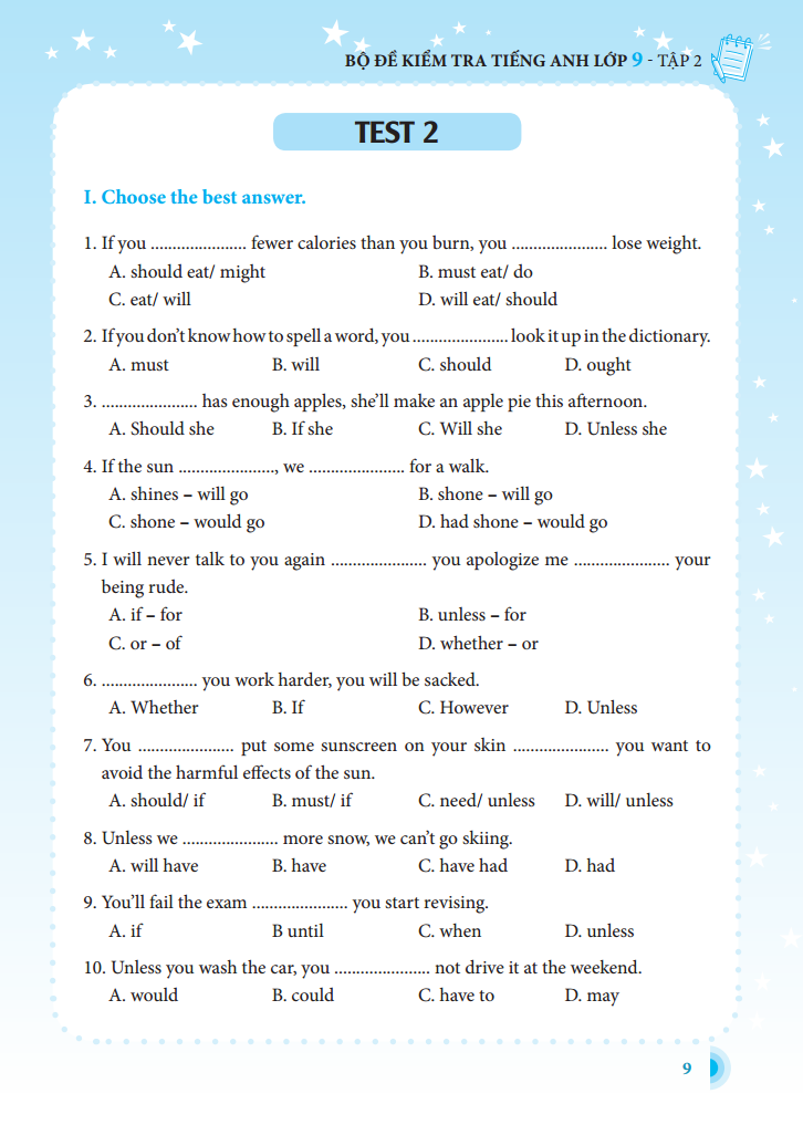 bộ bộ đề kiểm tra tiếng anh lớp 9 - tập 2 - có đáp án (tái bản lần 1)
