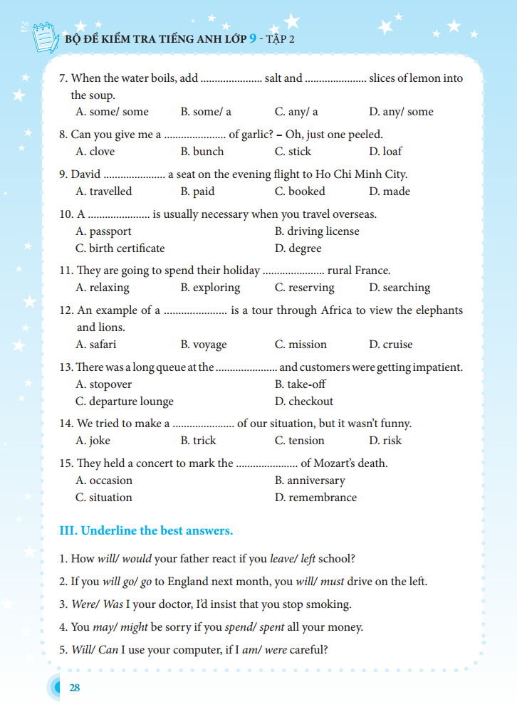 bộ bộ đề kiểm tra tiếng anh lớp 9 - tập 2 - có đáp án (tái bản lần 1)