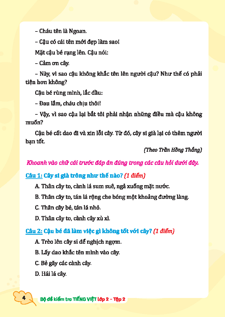 bộ bộ đề kiểm tra tiếng việt lớp 2 - tập 2 (kết nối)