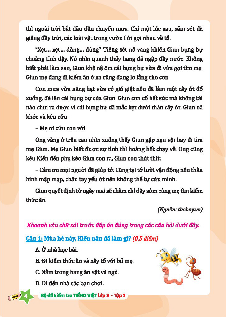 bộ bộ đề kiểm tra tiếng việt lớp 3 - tập 1