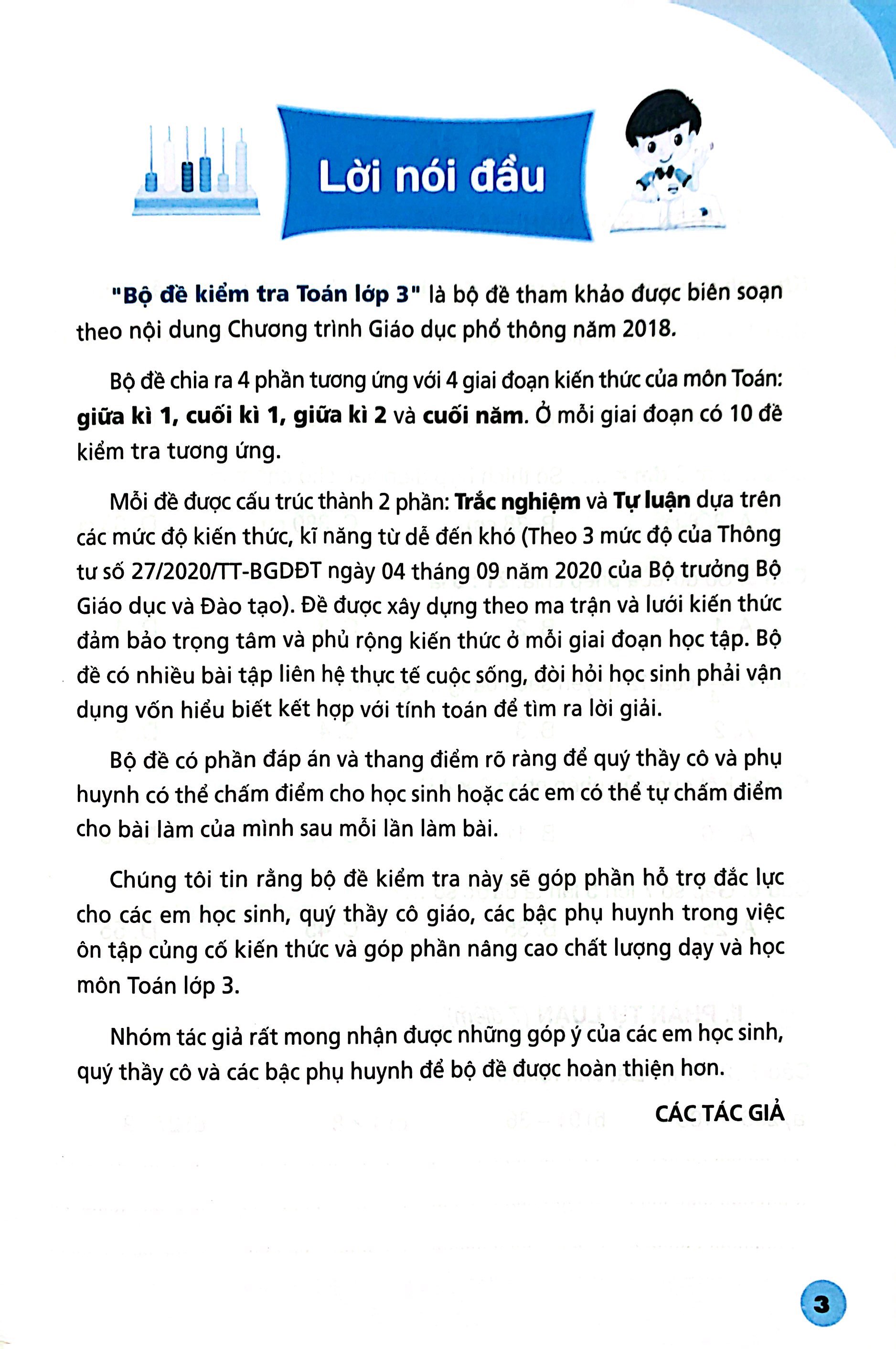 bộ bộ đề kiểm tra toán 3 - tập 1