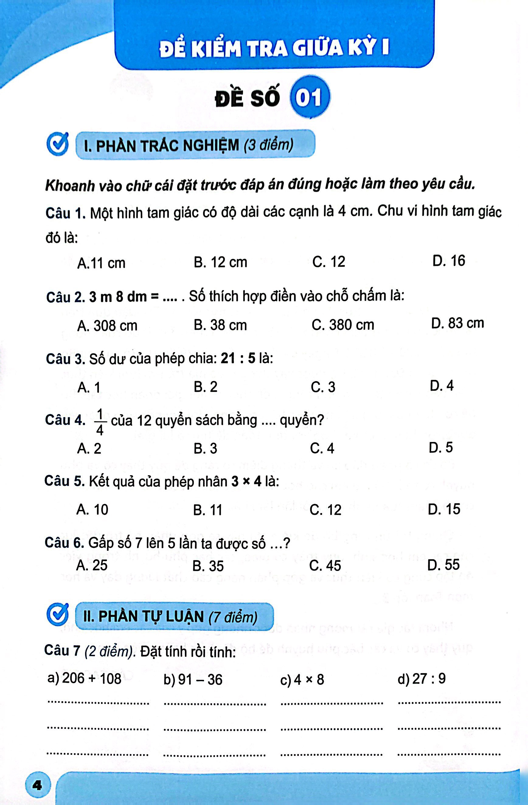bộ bộ đề kiểm tra toán 3 - tập 1