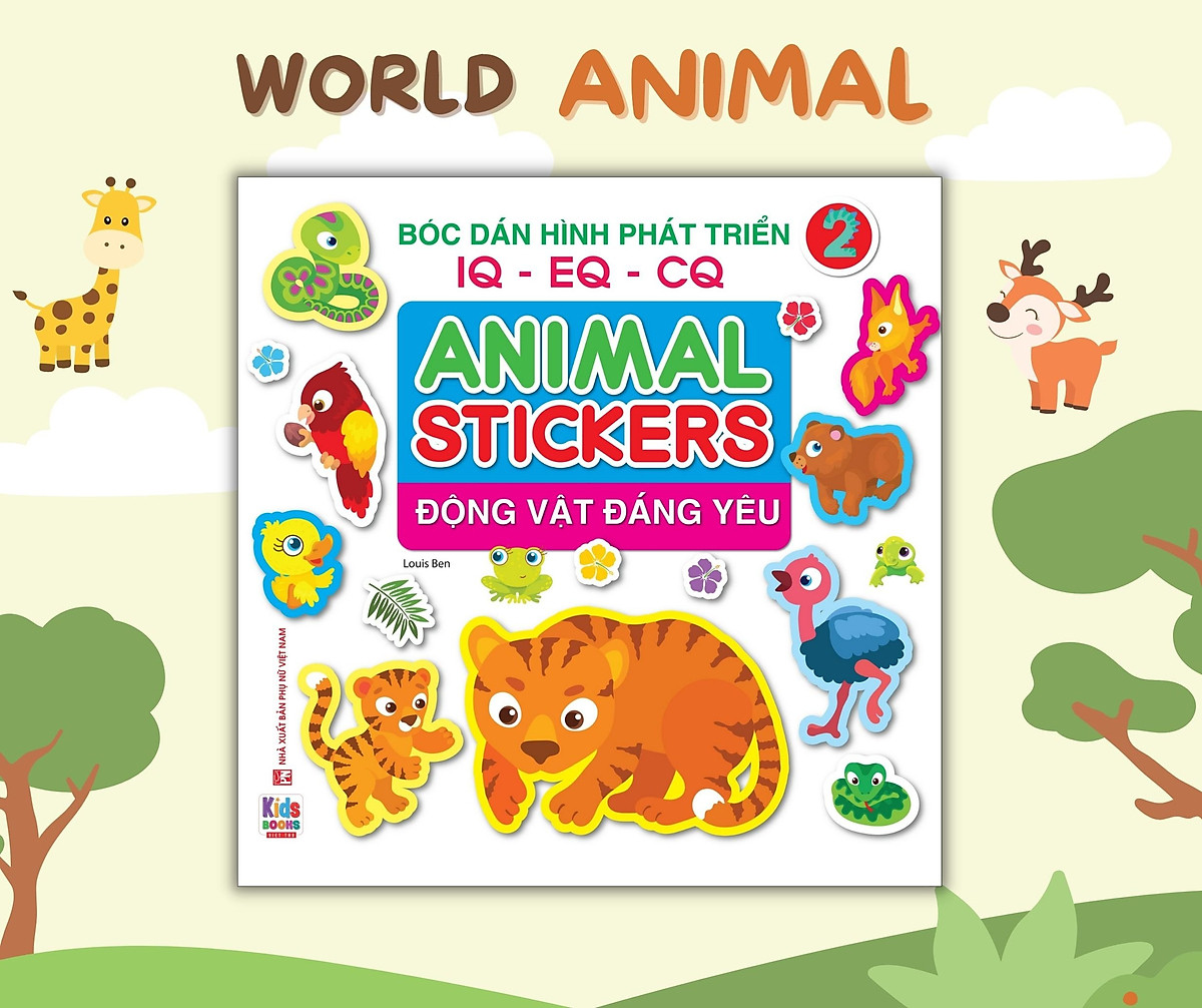 bộ bóc dán hình phát triển iq-eq-cq - animal sticker - động vật đáng yêu 2
