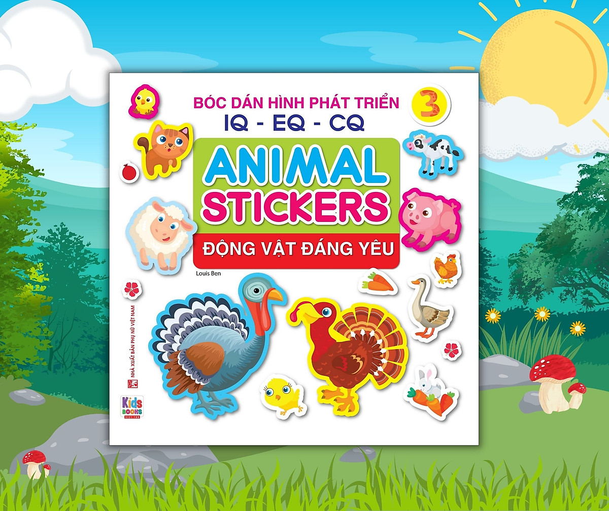 bộ bóc dán hình phát triển iq-eq-cq - animal sticker - động vật đáng yêu 3