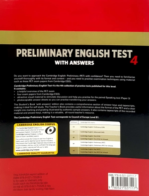 bộ cambridge preliminary english test 4 student's book with answers fahasa reprint edition