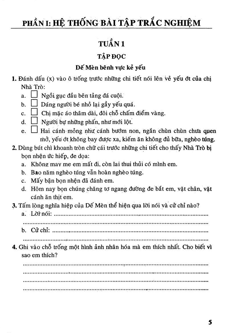 bộ câu hỏi và bài tập trắc nghiệm tiếng việt 4 - tập 1