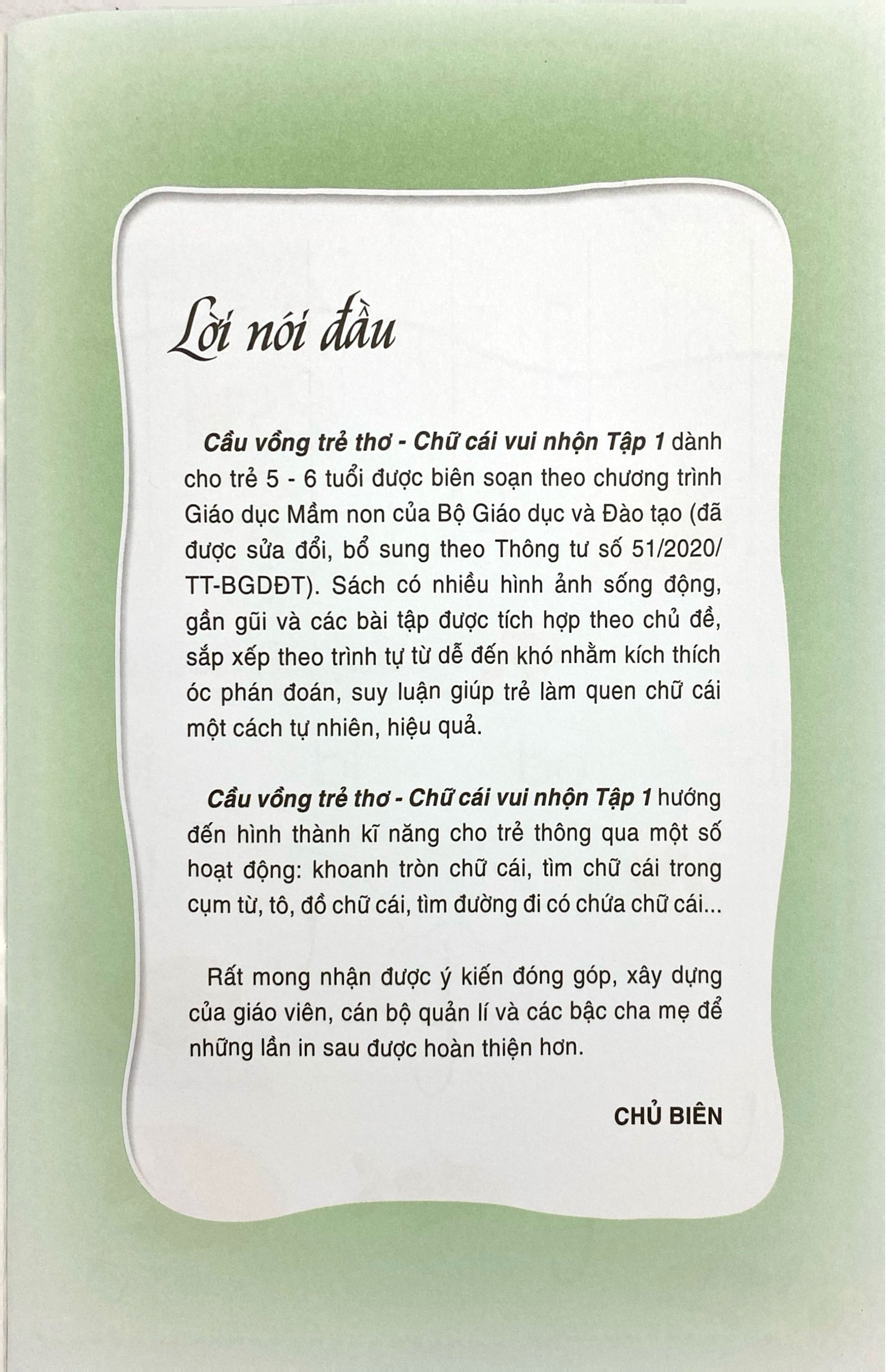 Bo
						
										
										Cau Vong Tre Tho - Chu Cai Vui Nhon - Danh Cho Tre 5-6 Tuoi - Tap 1
