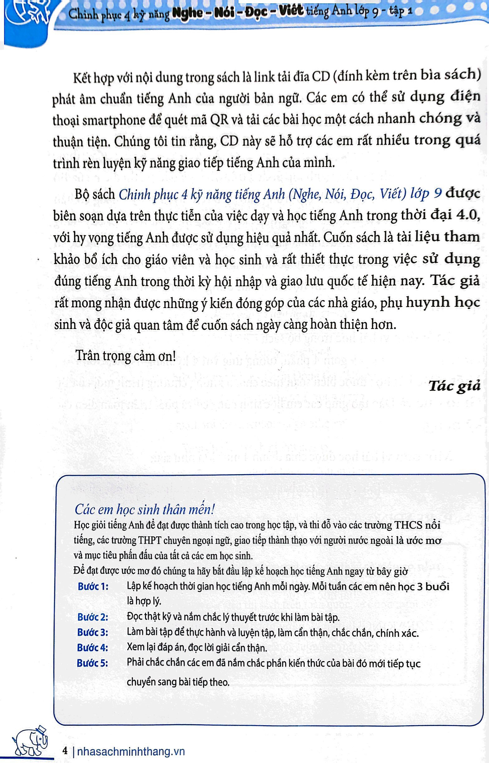 bộ chinh phục 4 kỹ năng tiếng anh nghe - nói - đọc - viết lớp 9 - tập 1