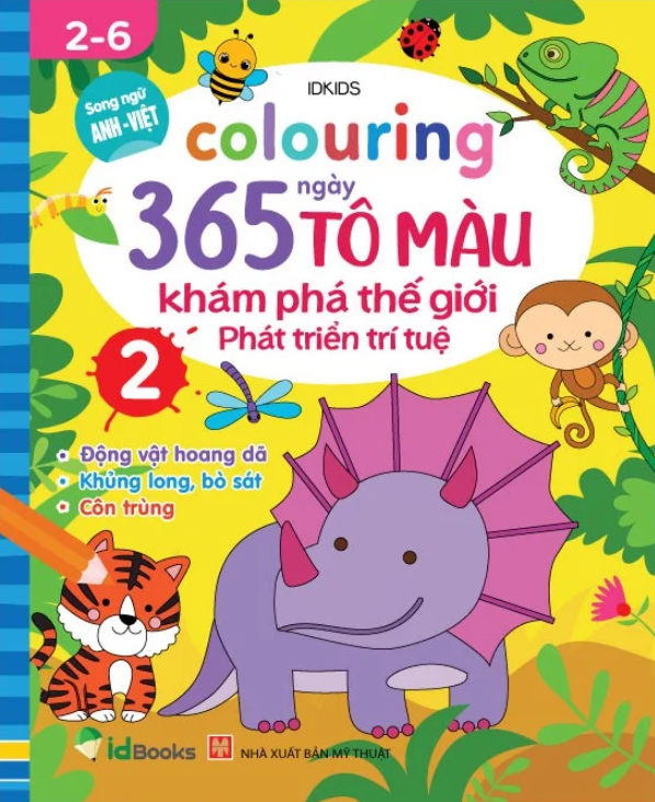 bộ colouring 365 ngày tô màu - khám phá thế giới phát triển trí tuệ - cuốn 2: động vật hoang dã, khủng long, bò sát, côn trùng
