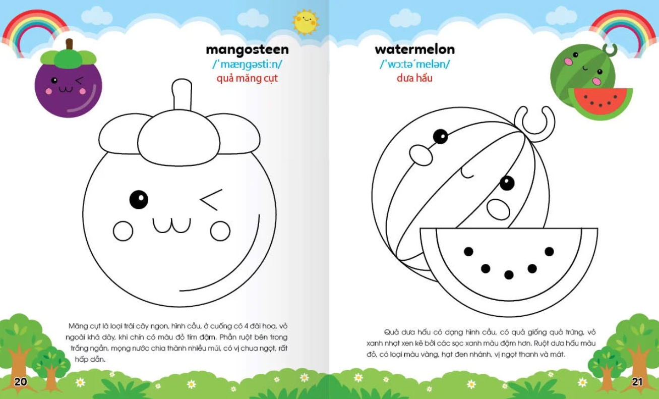 bộ colouring 365 ngày tô màu - khám phá thế giới phát triển trí tuệ - cuốn 3: hoa, quả, rau củ