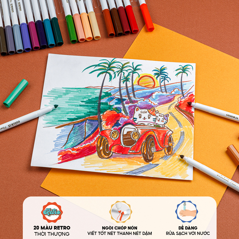 bộ combo sách tô bình yên vẽ hạnh phúc + hộp 20 bút lông màu rửa được washable fiber pen - colokit swm-c009 (bộ 2 cuốn)