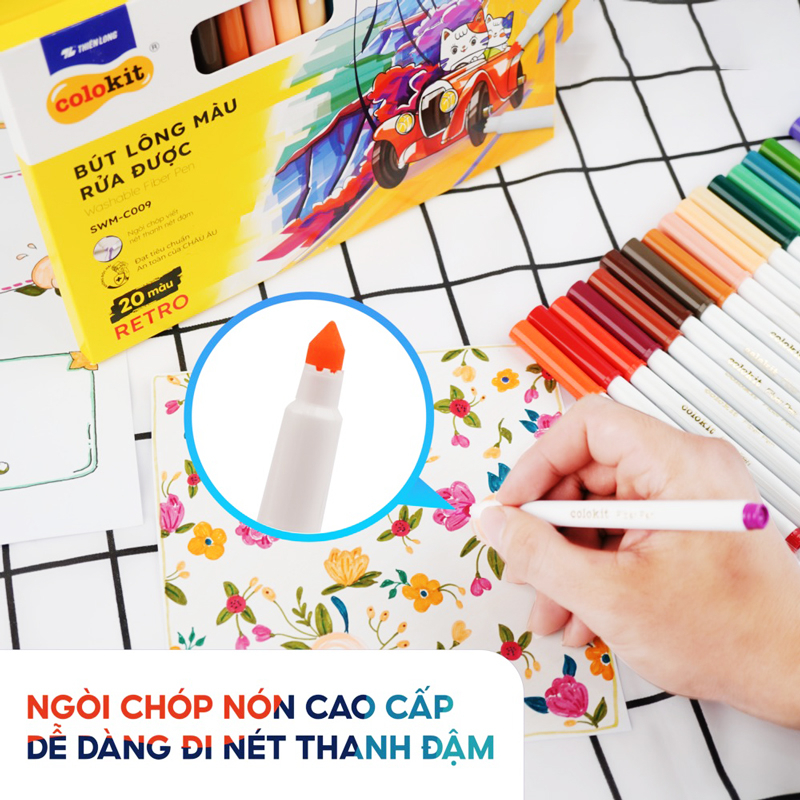 bộ combo sách tô bình yên vẽ hạnh phúc + hộp 20 bút lông màu rửa được washable fiber pen - colokit swm-c009 (bộ 2 cuốn)