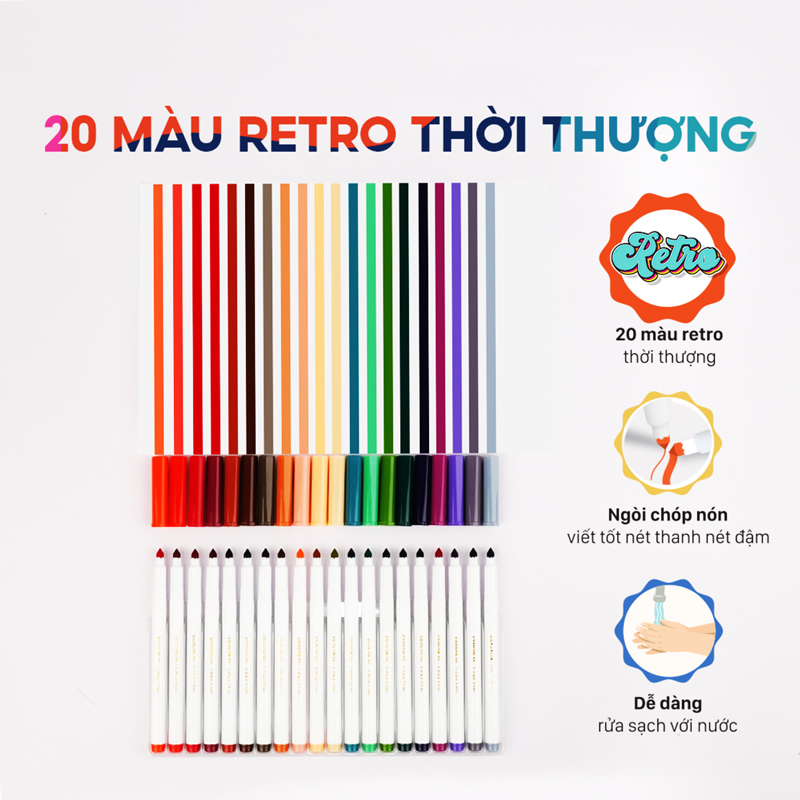bộ combo sách tô bình yên vẽ hạnh phúc + hộp 20 bút lông màu rửa được washable fiber pen - colokit swm-c009 (bộ 2 cuốn)