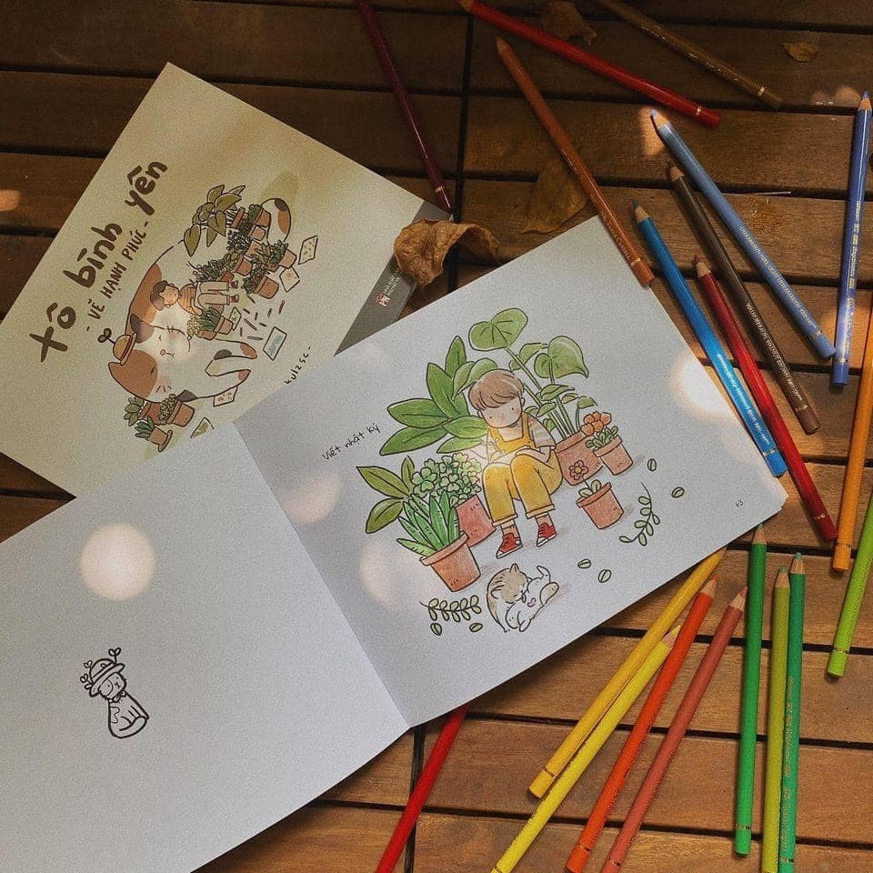 bộ combo sách tô bình yên vẽ hạnh phúc + hộp 20 bút lông màu rửa được washable fiber pen - colokit swm-c009 (bộ 2 cuốn)