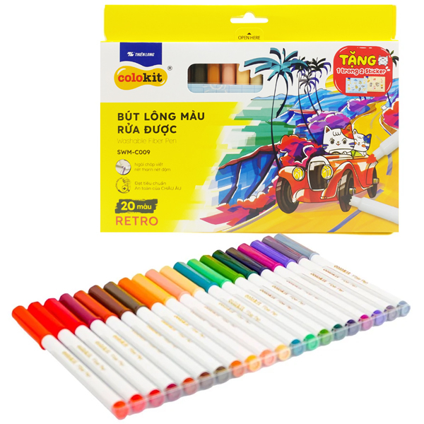 bộ combo sách tô bình yên vẽ hạnh phúc + hộp 20 bút lông màu rửa được washable fiber pen - colokit swm-c009 (bộ 2 cuốn)