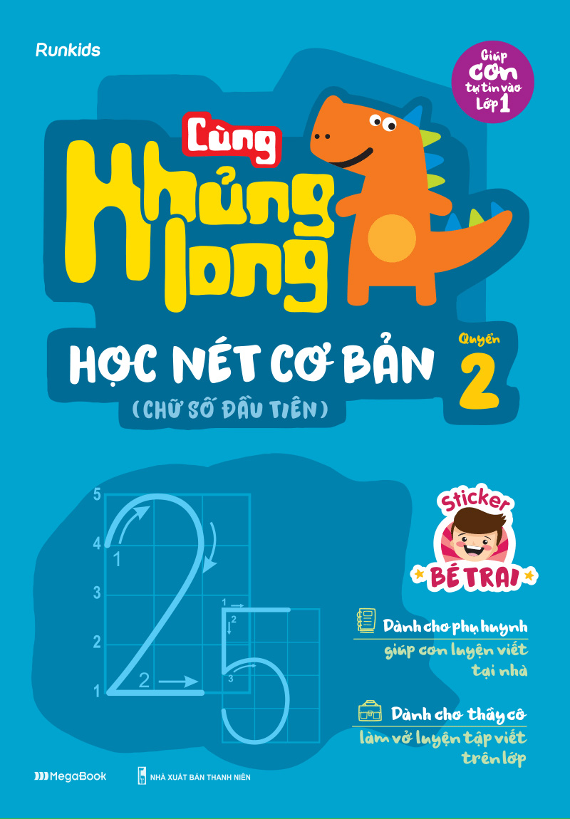 bộ cùng khủng long học nét cơ bản quyển 2 (chữ số đầu tiên) bé trai