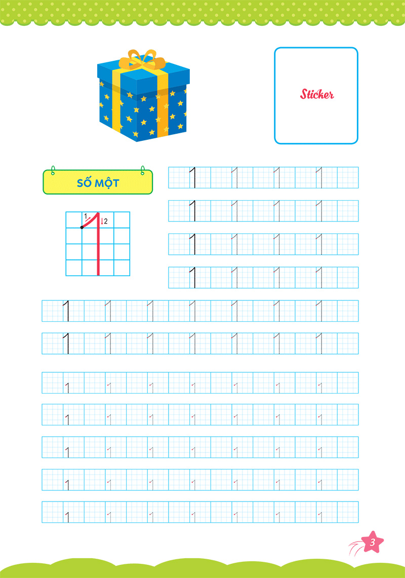 bộ cùng khủng long học nét cơ bản quyển 2 (chữ số đầu tiên) bé trai