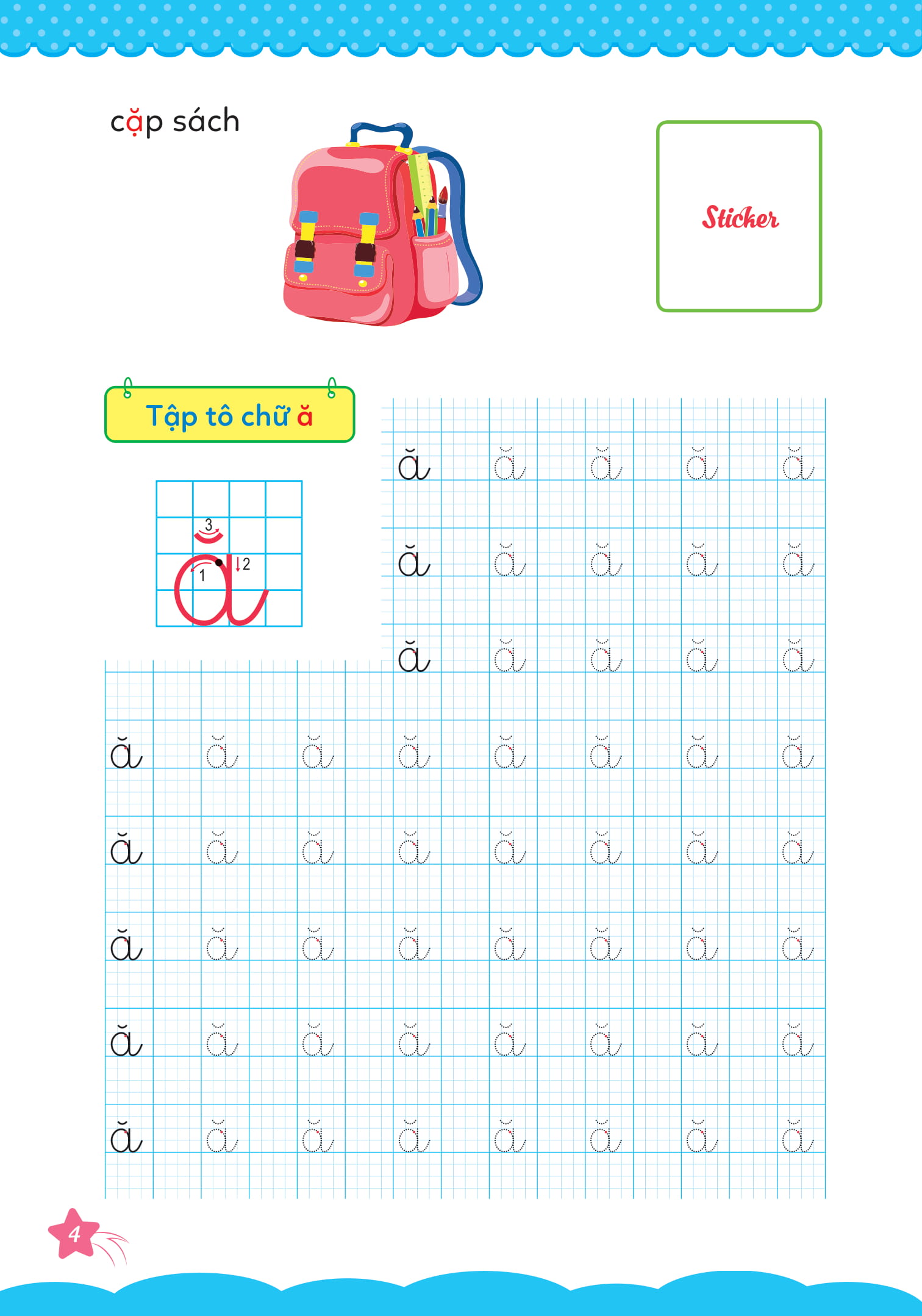 bộ cùng khủng long học nét cơ bản quyển 3 (chữ cái đầu tiên) bé gái