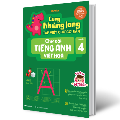 bộ cùng khủng long tập viết chữ cơ bản - chữ cái tiếng anh viết hoa - quyển 4 (sticker bé trai)