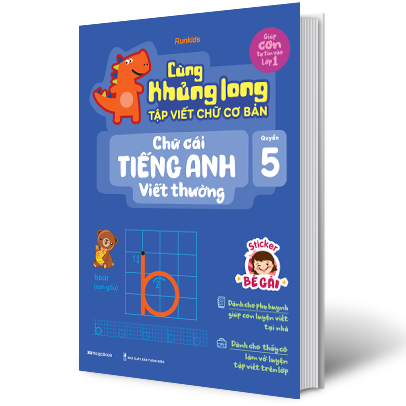 bộ cùng khủng long tập viết chữ cơ bản - chữ cái tiếng anh viết thường - quyển 5 (sticker bé gái)