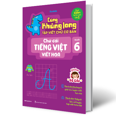 bộ cùng khủng long tập viết chữ cơ bản - chữ cái tiếng việt viết hoa - quyển 6 (sticker bé gái)