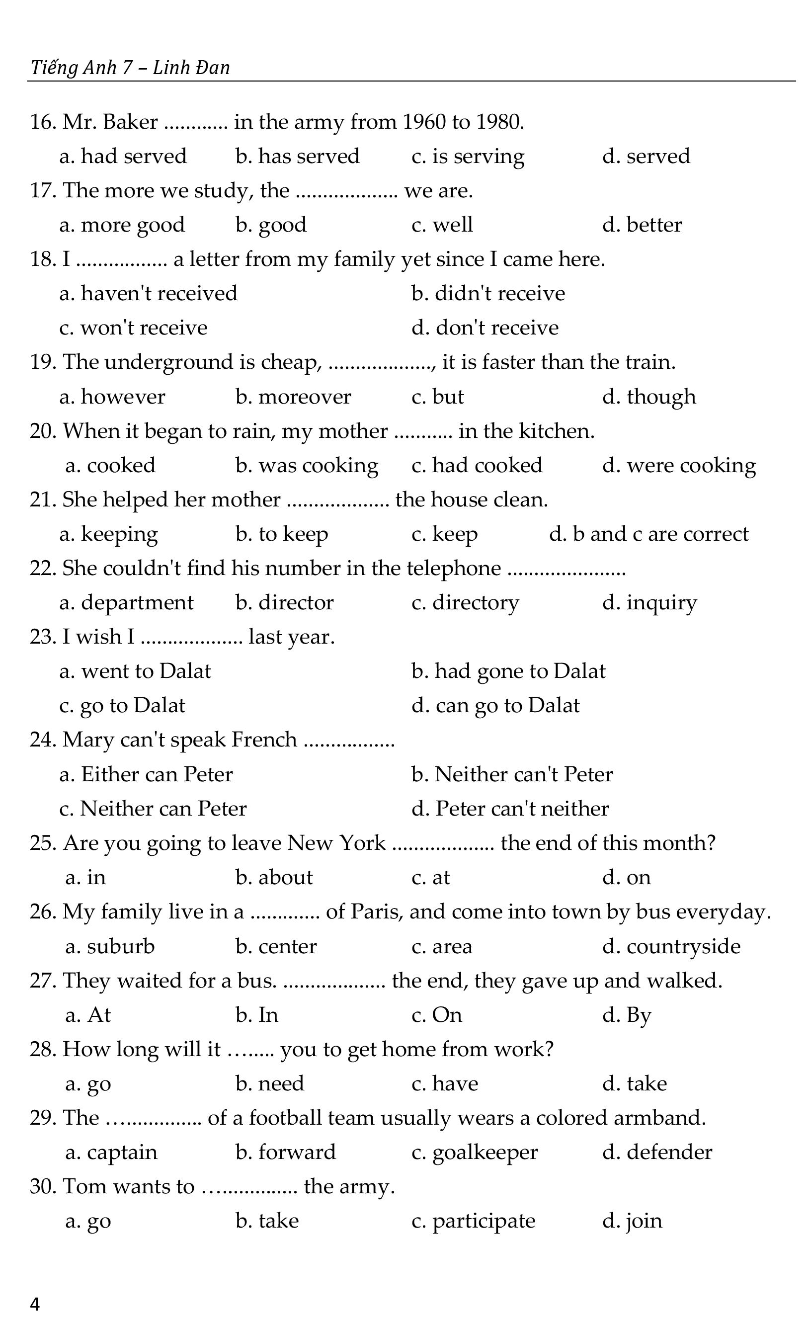 bộ đề bồi dưỡng học sinh giỏi tiếng anh toàn diện lớp 7