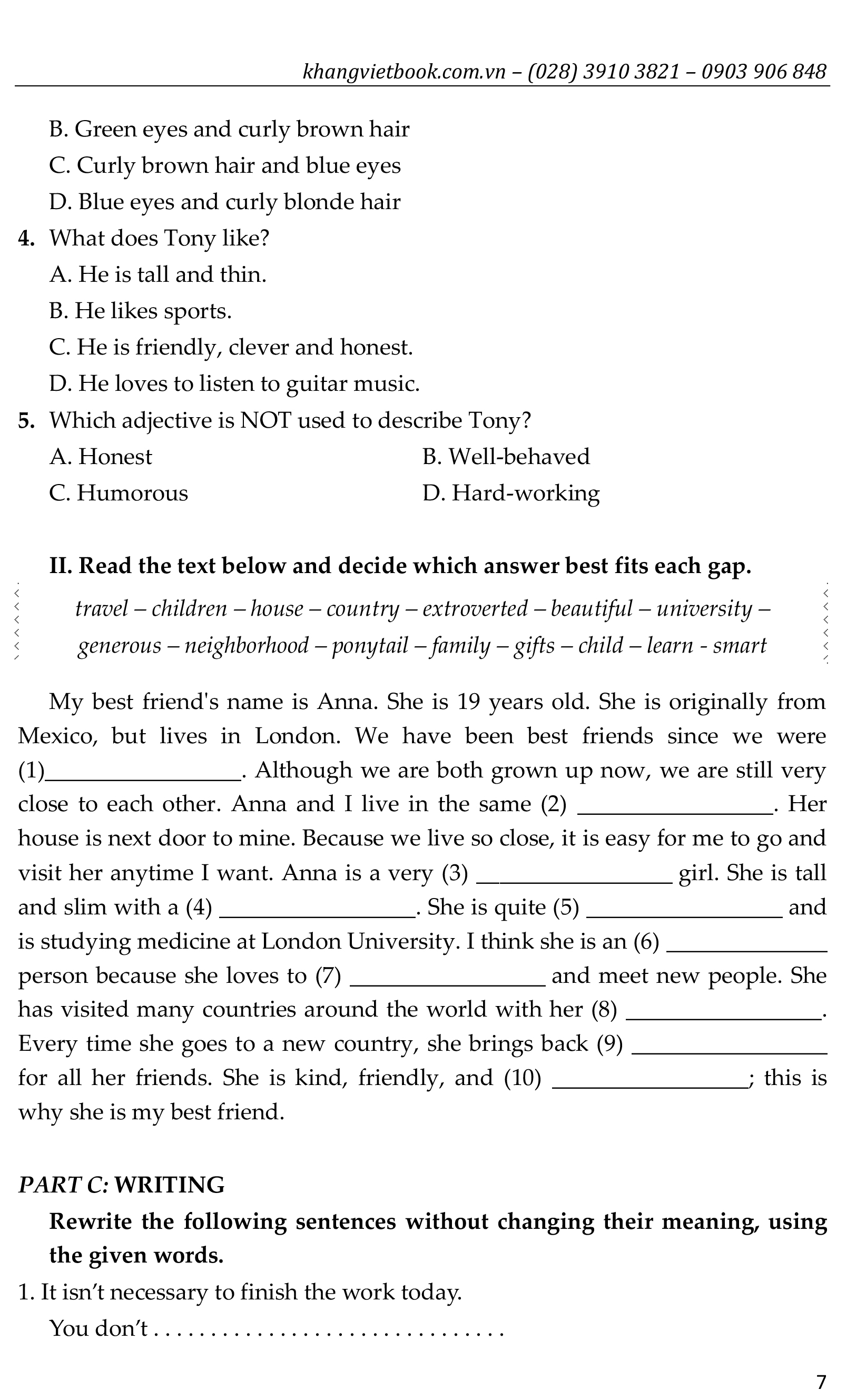 bộ đề bồi dưỡng học sinh giỏi tiếng anh toàn diện lớp 7