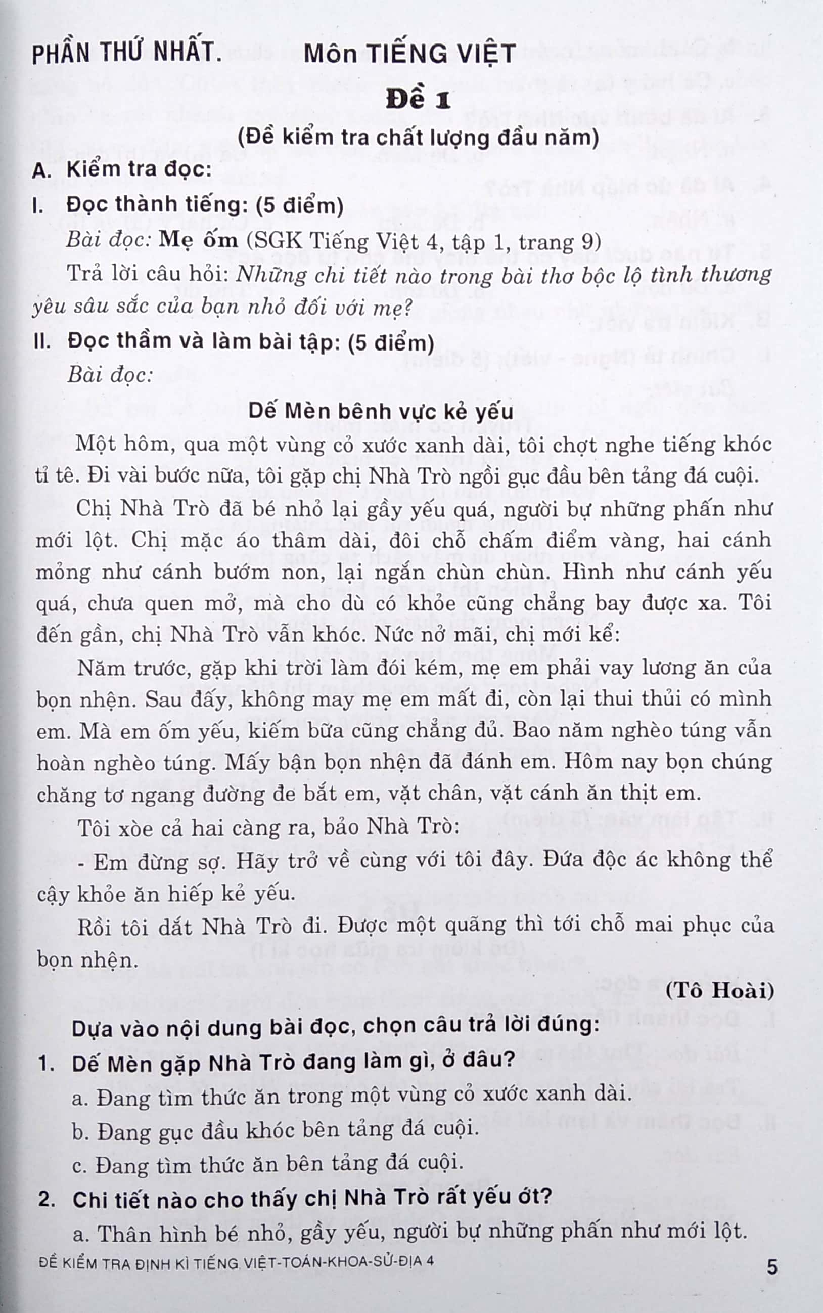 bộ đề kiểm tra định kì tiếng việt - toán - khoa học - lịch sử - địa lí 4