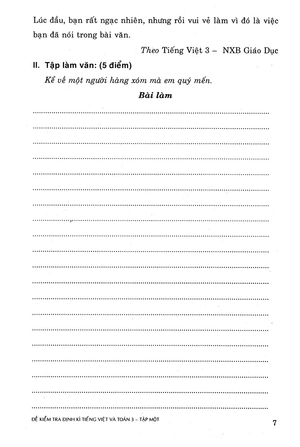 bộ đề kiểm tra định kì tiếng việt và toán - lớp 3 (tập 1)