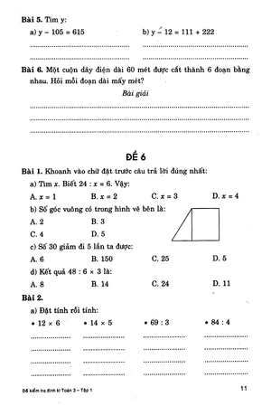 bộ đề kiểm tra định kì toán 3 - tập 1