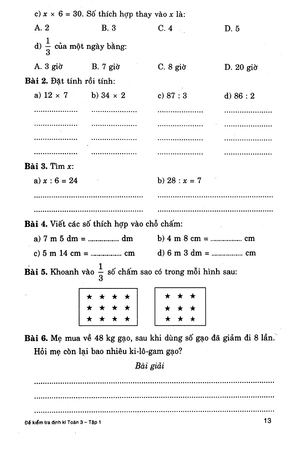 bộ đề kiểm tra định kì toán 3 - tập 1
