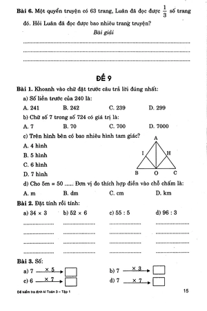 bộ đề kiểm tra định kì toán 3 - tập 1
