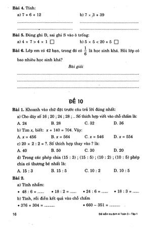 bộ đề kiểm tra định kì toán 3 - tập 1