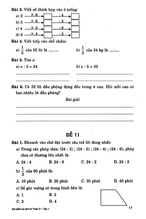bộ đề kiểm tra định kì toán 3 - tập 1
