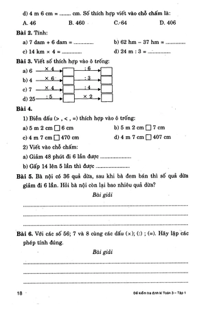 bộ đề kiểm tra định kì toán 3 - tập 1
